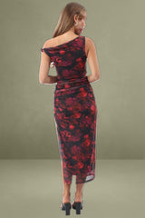 Red Floral Mesh Bodycon Dress