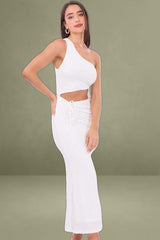 White One-Shoulder Maxi Bodycon Dress