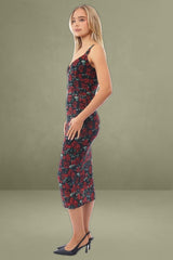 Black Floral Mesh Bodycon Dress