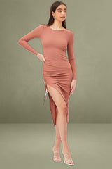 Brown Midi Dress Long Sleeve Bodycon