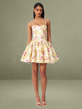 Valda Yellow and Pink Print Linen Mini Dress with Pockets