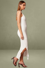 White Bodycon Dress Sleeveless Textured
