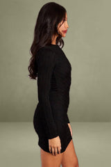 Black Bodycon Dress Mini Long Sleeve Textured