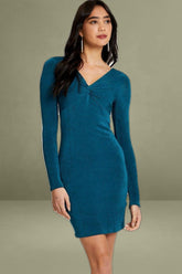 Blue Slinky Jersey Twist Front Dress