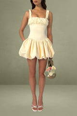 Egg White Satin Bubble Hem Mini Dress