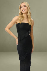 Black Bodycon Dress Boob Tube Ruffle Midi Lace