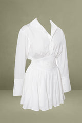 Jamila White Shirt Mini Dress with Embroidered Waist Detail