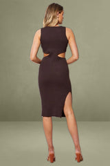 Brown Knit Dress Midi