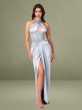 Noemie Silver Crystal Corset Satin Gown