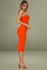 Orange Knit Dress Midi Halter Neck