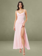 Mallory Baby Pink Stripe Jacquard High Slit Gown