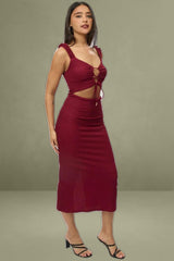 Red Bodycon Dress Textured Midi