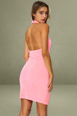 Pink Mini Dress Halter Neck