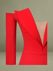 Red Off Shoulder Long Sleeve Blazer Dress