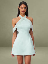 Zafrina Light Cyan Halter Off-shoulder Backless Mini Dress