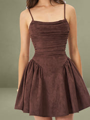 Raisa Mahogany Vegan Suede Ruched Mini Dress