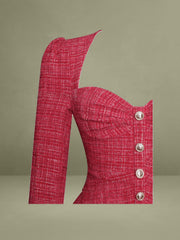 Red Tweed Long Sleeve Drop Waist Mini Dress