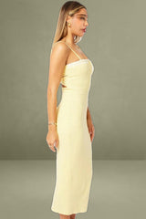 Yellow Bodycon Dress Maxi Ribbon Trim