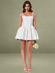 Kadi White Cotton Drop Waist Corset Mini Dress