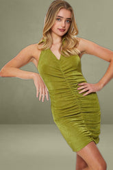 Green Mini Dress Halter Neck