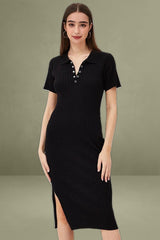 Black Bodycon Dress Short Sleeve Mini Knit