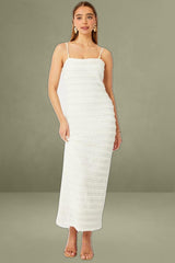 White Bodycon Dress Textured Midi