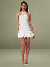 White Cross Straps Bodycon Mini Dress with Bubble Hem