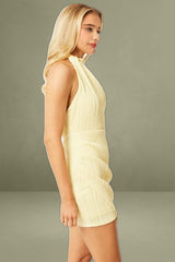 Yellow Bodycon Dress Textured Mini