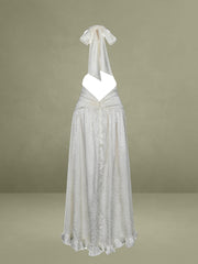 Floral Ivory Ruffled Halter Maxi Dress