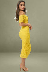 Yellow Mesh Bodycon Dress