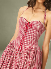 Red Gingham Halter Drop Waist Midi Dress