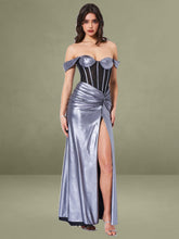 Silver Metallic Corset Maxi Dress