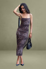 Brown Animal Print Maxi Mesh Bodycon Dress