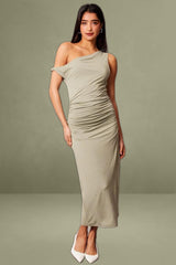 Green Bodycon Dress Twist Off Shoulder Supersoft