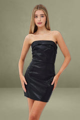 Black Dress Boob Tube Bodycon Faux Leather