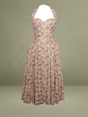 Niya Floral Print Linen Halter Corset Maxi Dress