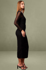 Long Sleeve Black Mesh Bodycon Dress