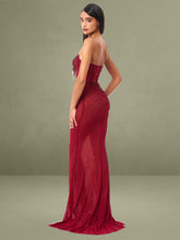 Burgundy Crystal Sleeveless Corset Mermaid Maxi Dress