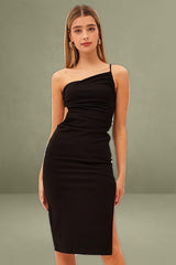Black One Shoulder Dress Midi Bodycon