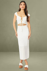 White Bodycon Dress Textured Midi