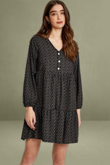 Printed Mini Dress with Long Sleeves