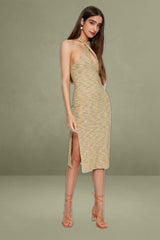 Multi Midi Dress Halter Neck