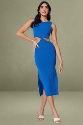 Blue Midi Dress Knot Front