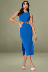 Blue Midi Dress Knot Front