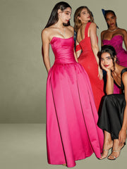 Fuchsia Satin Strapless Drop Waist Corset Gown