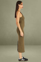 Green Midi Dress Sleeveless Bodycon Rib