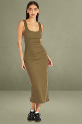 Green Midi Dress Sleeveless Bodycon Rib