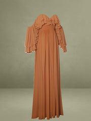 Kaela Brickwork Off Shoulder Chiffon Maxi Dress