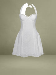 Johana White Eyelet Halter Mini Dress