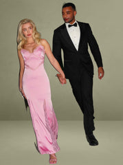 Xandria Pink Lace Satin Mermaid Flare Maxi Dress